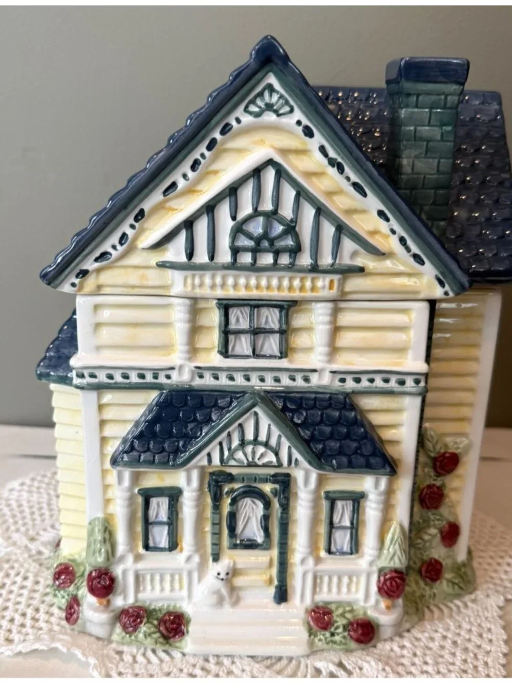 Vintage Cracker Barrel Victorian House Cookie Jar 1998 Ceramic Cottage Kitchen C